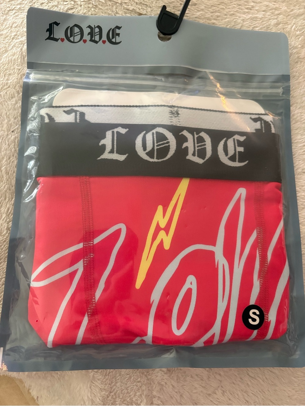 LOVE Red Graphic Waistband Boxer Briefs Size Small NWT